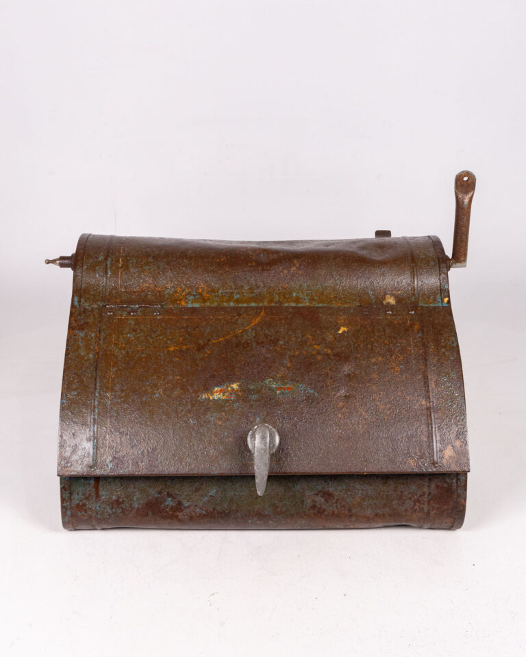 Lacquered Metal Tool Box with Hinged Lid & Blue Paint Finish