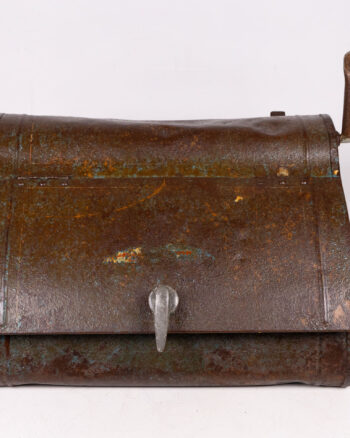 Lacquered Metal Tool Box with Hinged Lid & Blue Paint Finish