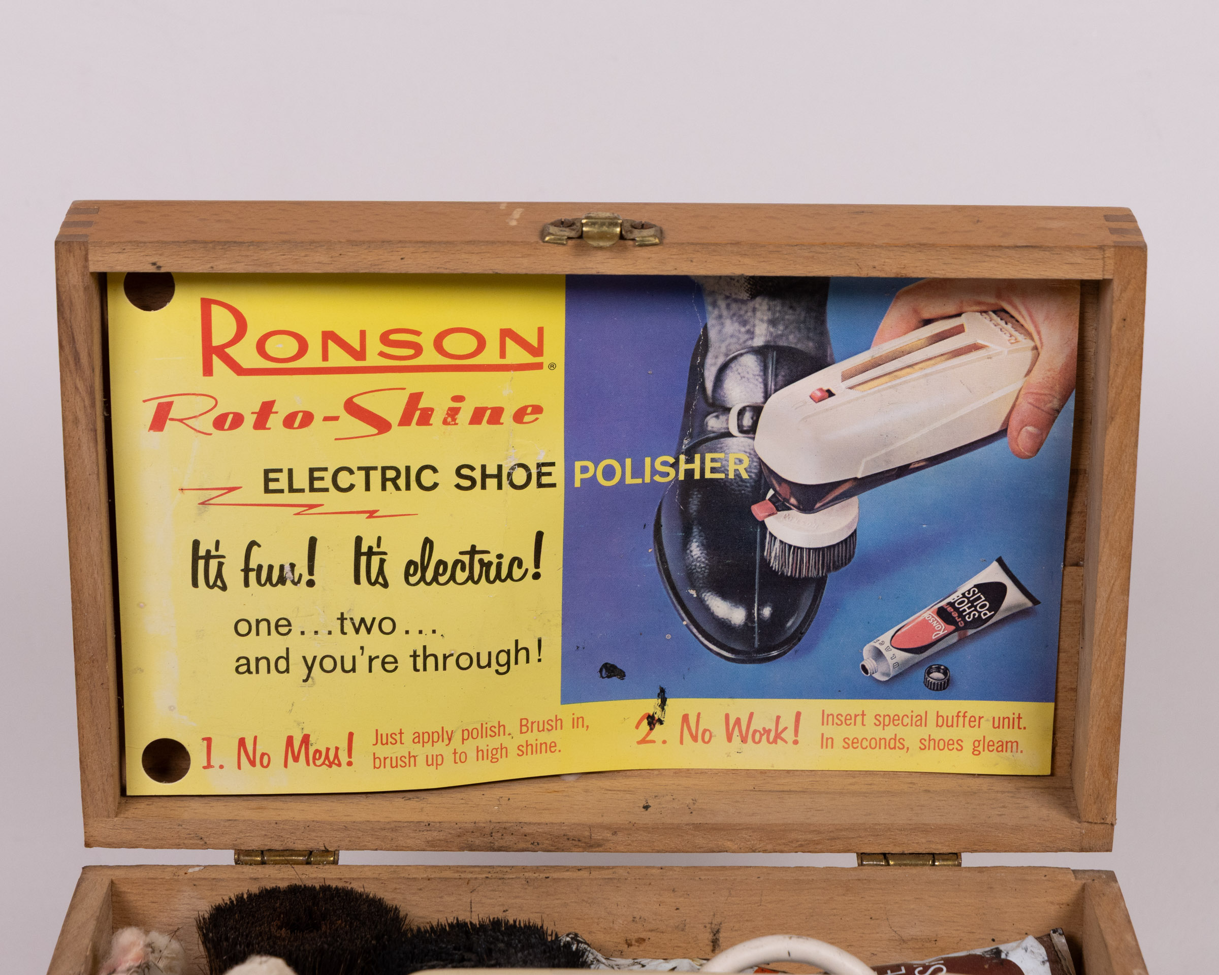 Vintage Ronson Roto-Shine Electric Shoe Polisher with Wooden Box