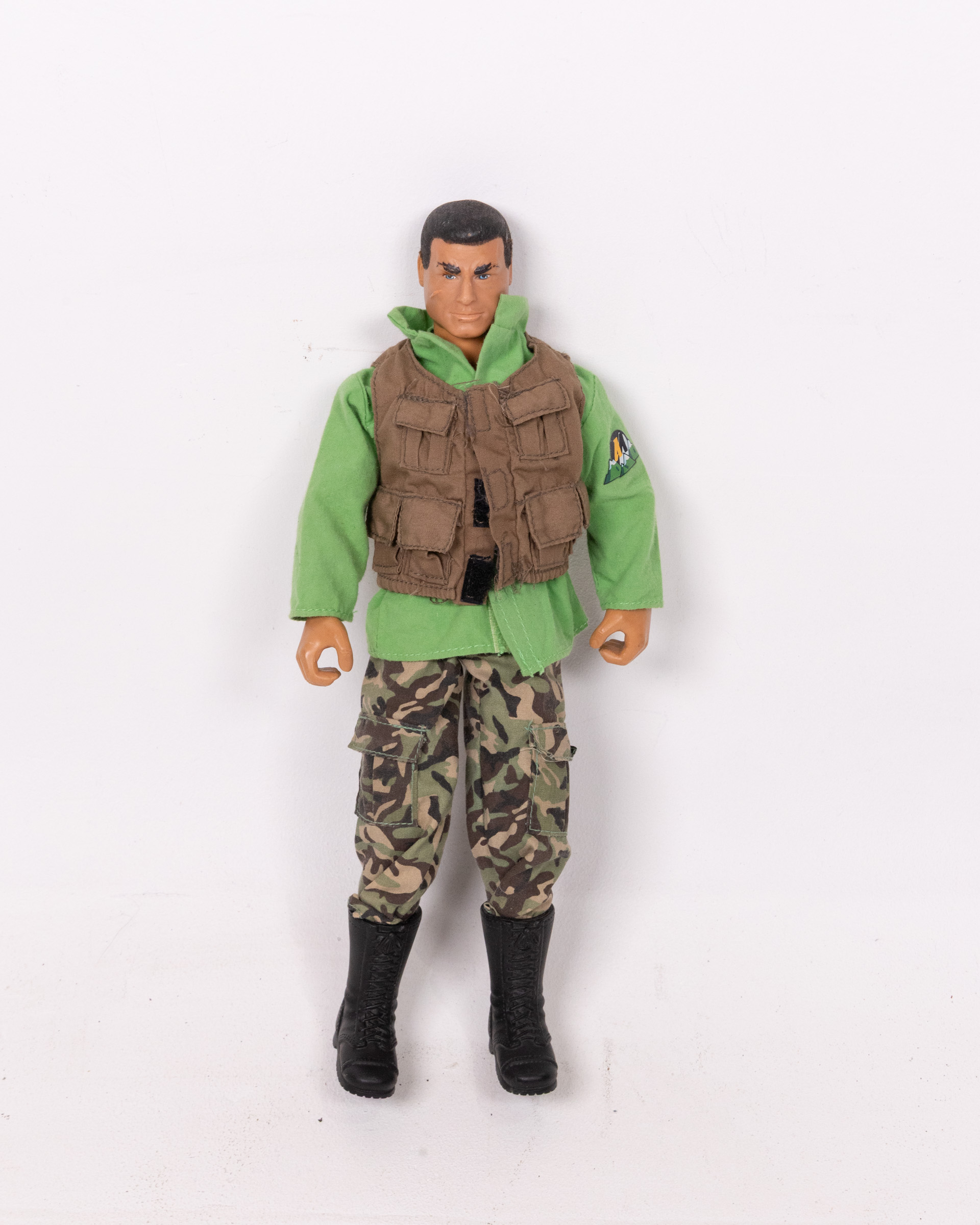 Vintage Action Man Doll with Camouflage Trousers, Green Top & Vest