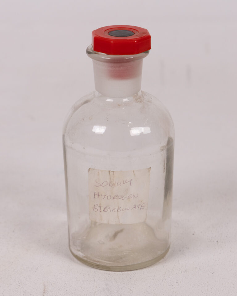 'Sodium Hydrogen Bicarbonate' Lab Bottle with Red Stopper