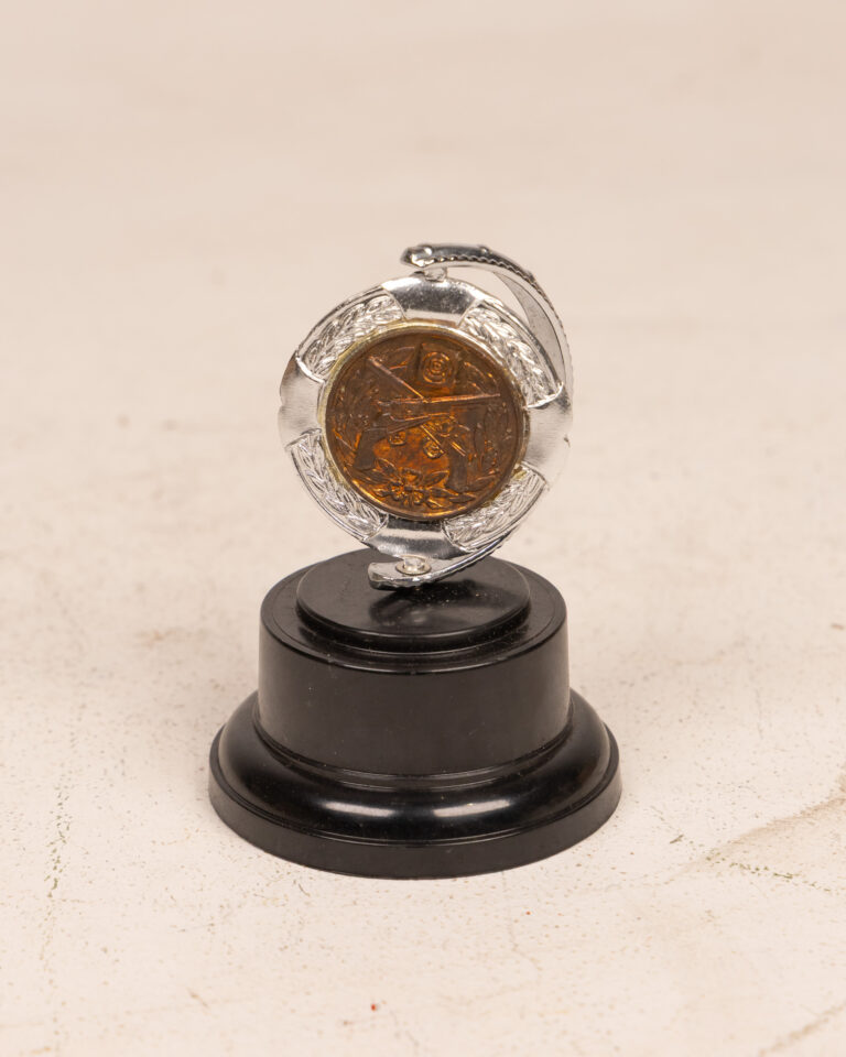 Vintage Small Shooting Trophy with Black Base and Metal Coin Detail