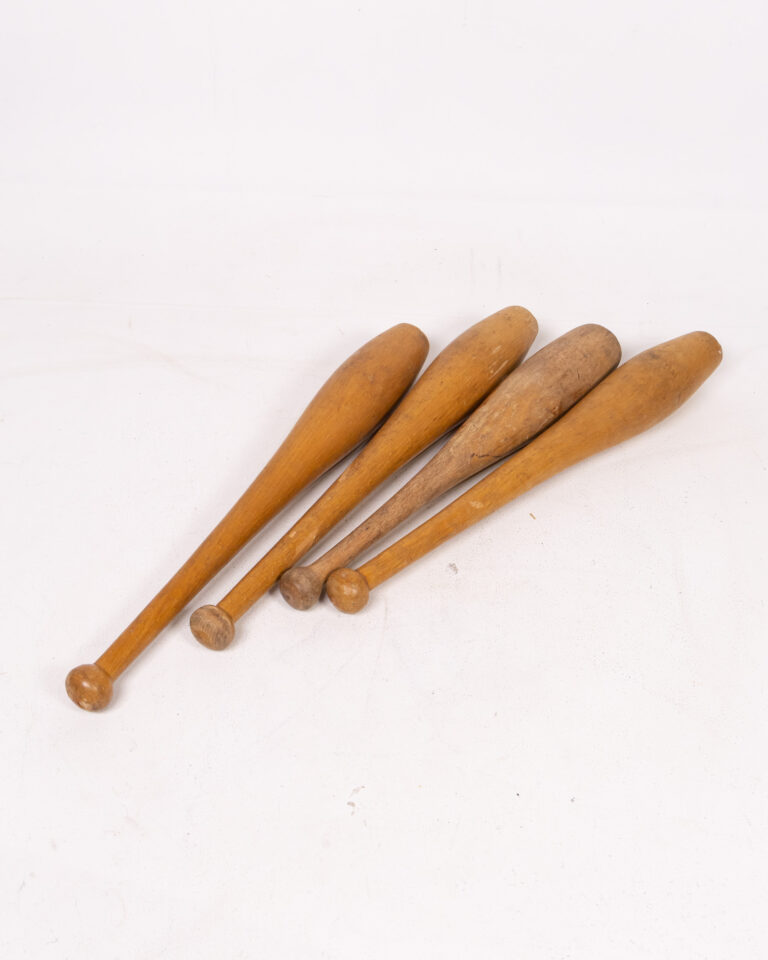 Set of 4 Vintage Wooden Indian Clubs / Exercise Batons