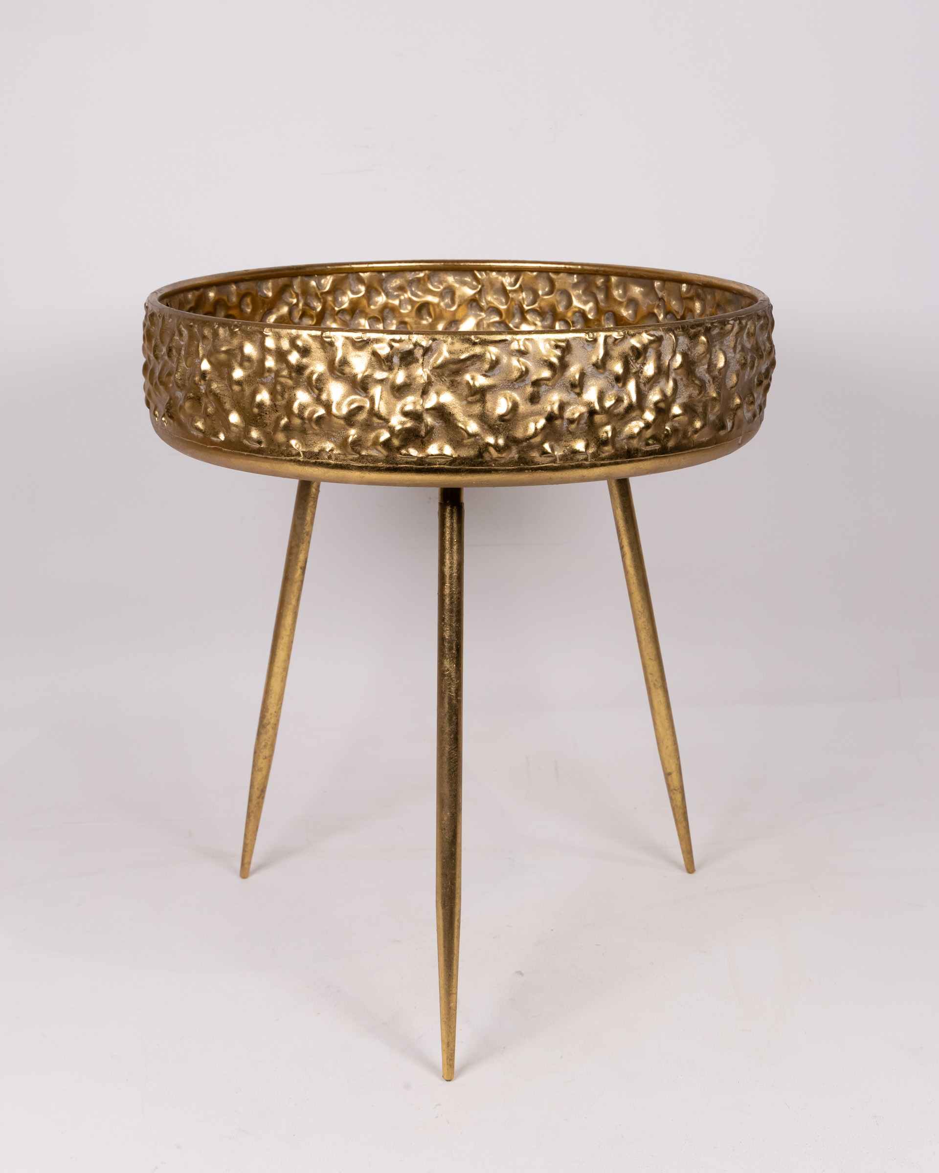 Textured Gold Finish Metal Side Table