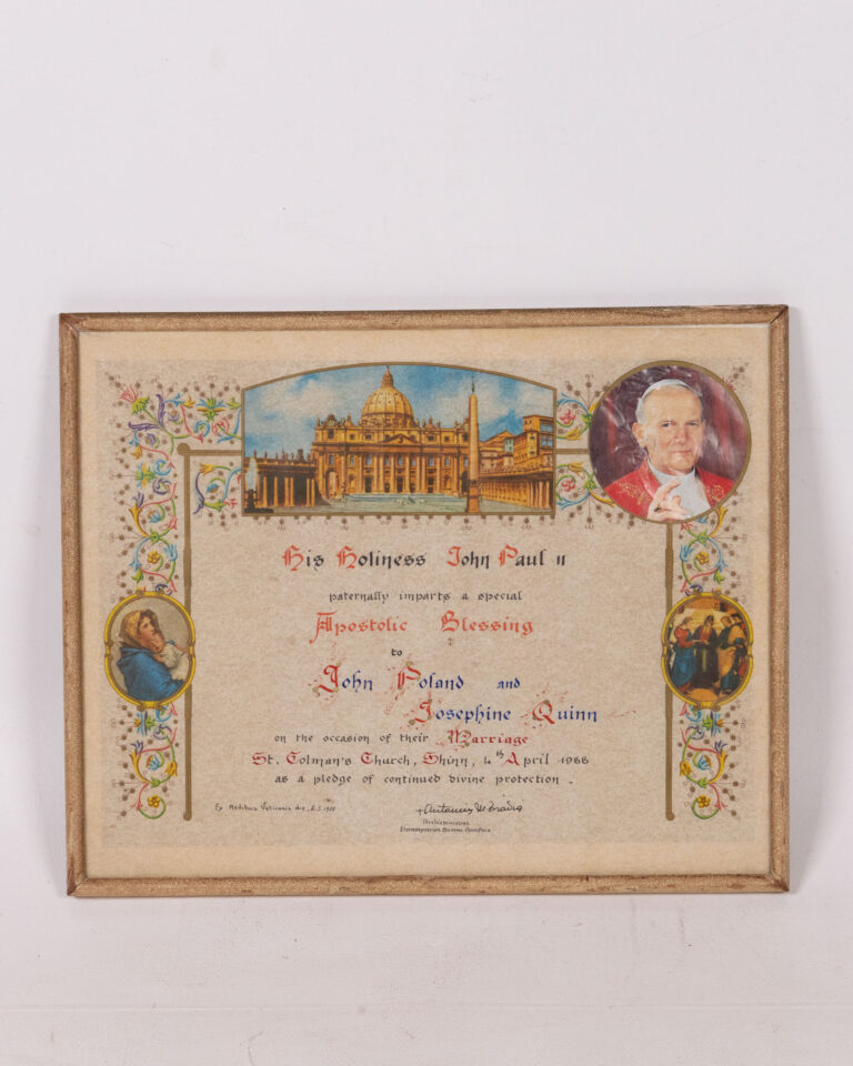 Vintage Framed Marriage Blessing Print - John Paul II, 1966