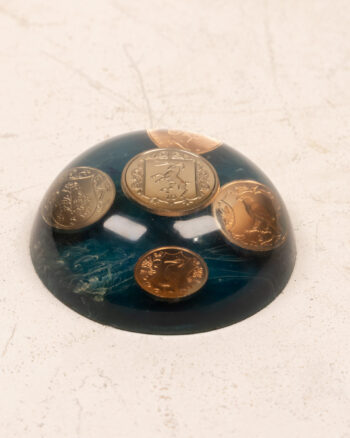 Isle of Man Resin Paperweight with Manx Coinage