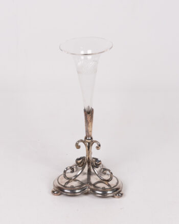 Vintage Silver Plate & Glass Trumpet Vase