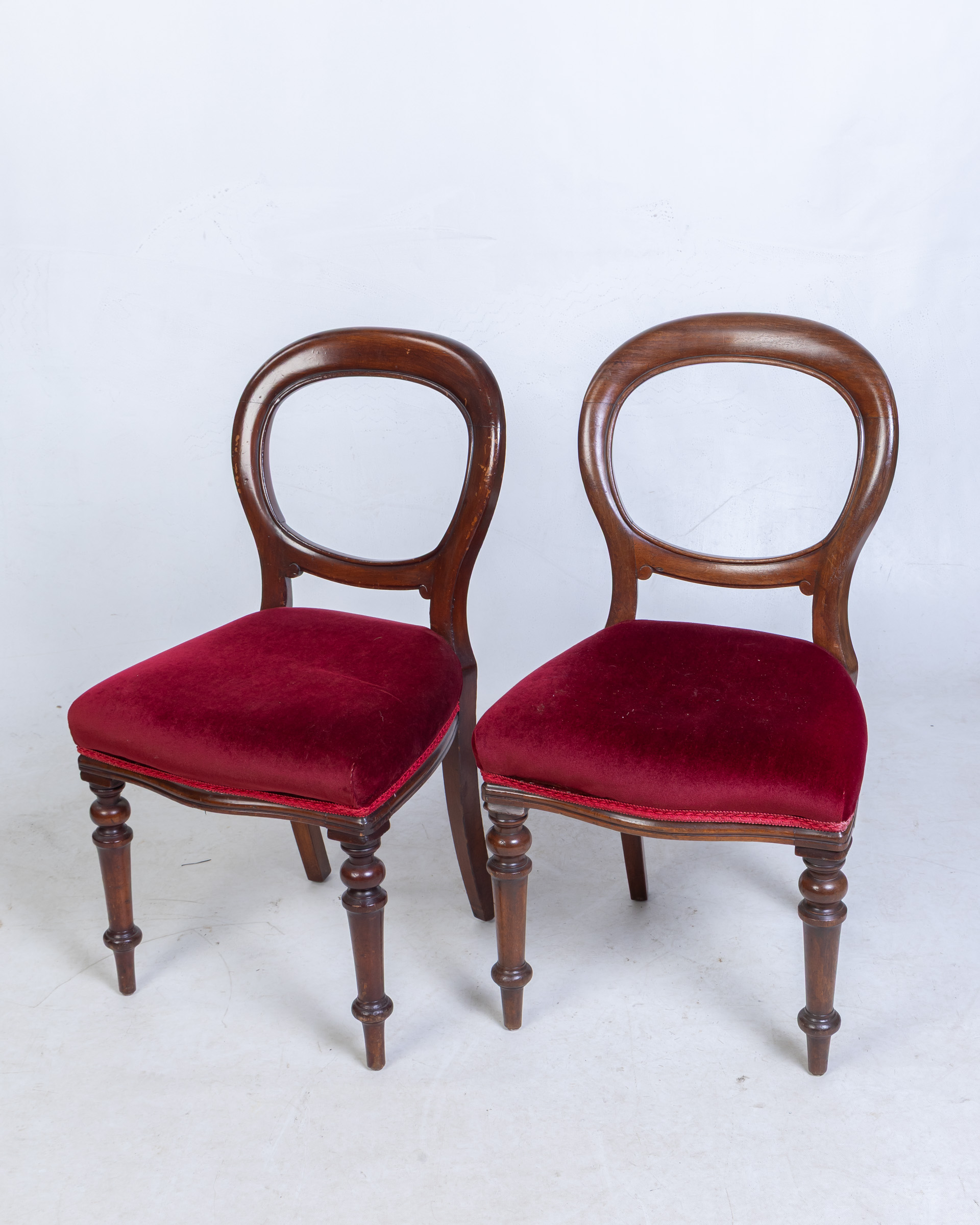 Pair of Mahogany Balloon Back Dining Chairs with Red Velvet Seats