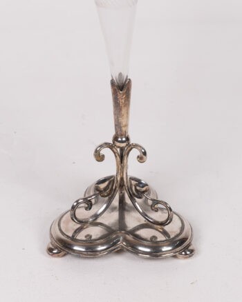 Vintage Silver Plate & Glass Trumpet Vase