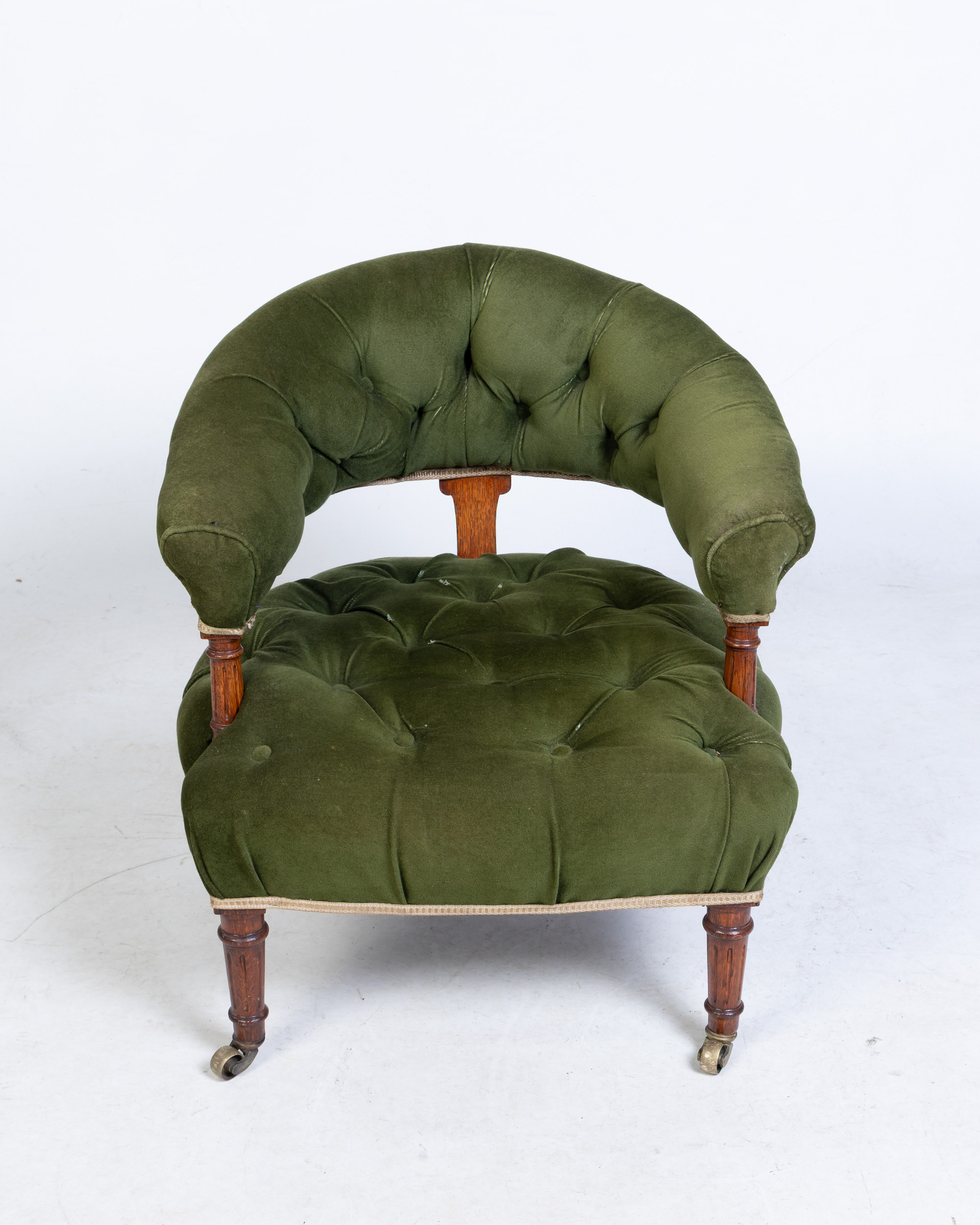 Victorian Mahogany Tub Armchair with Green Velvet Upholstery