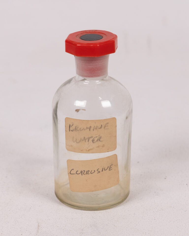 'Bromine Water' Lab Bottle with Red Stopper