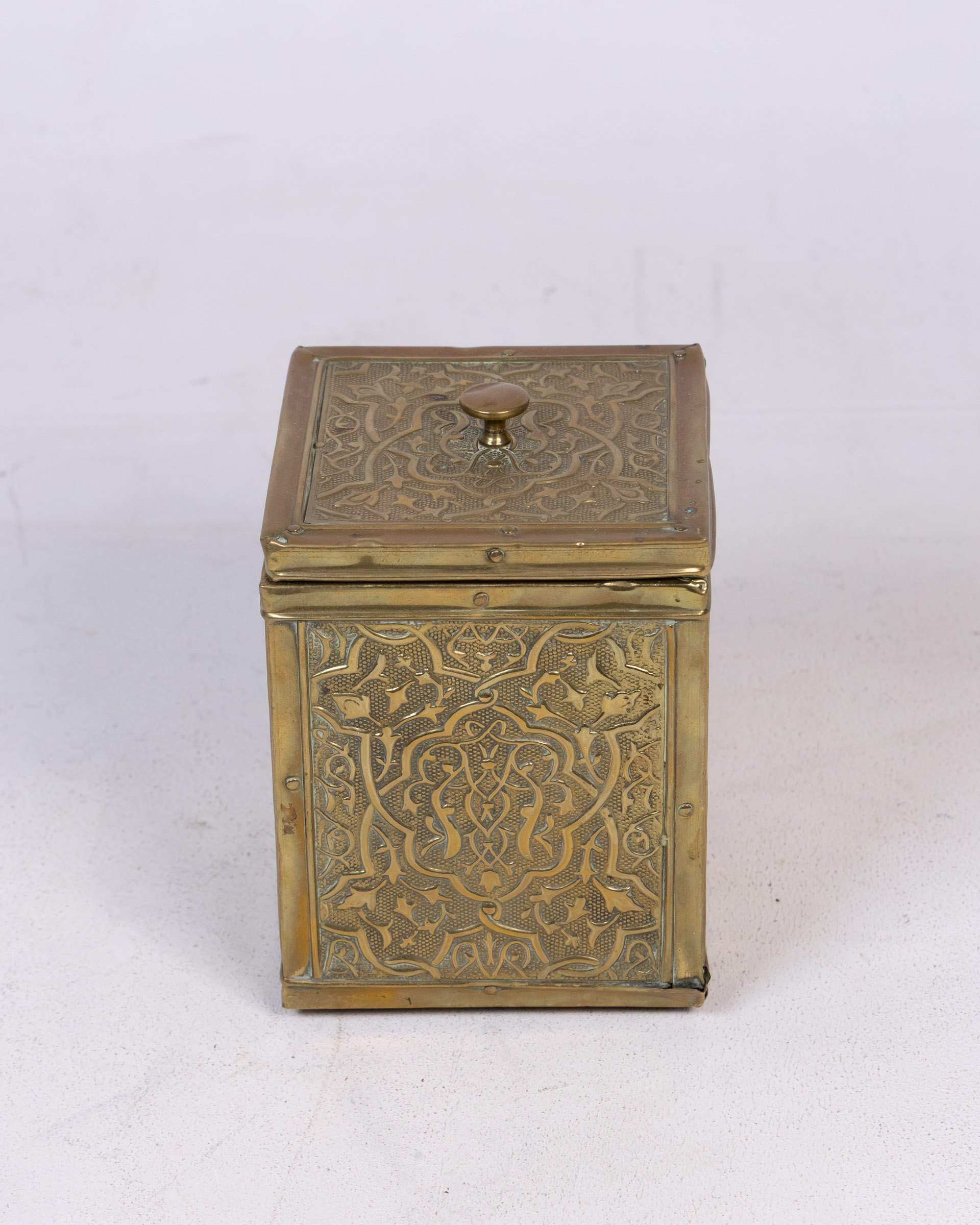 Vintage Ornate Embossed Brass Tea Caddy