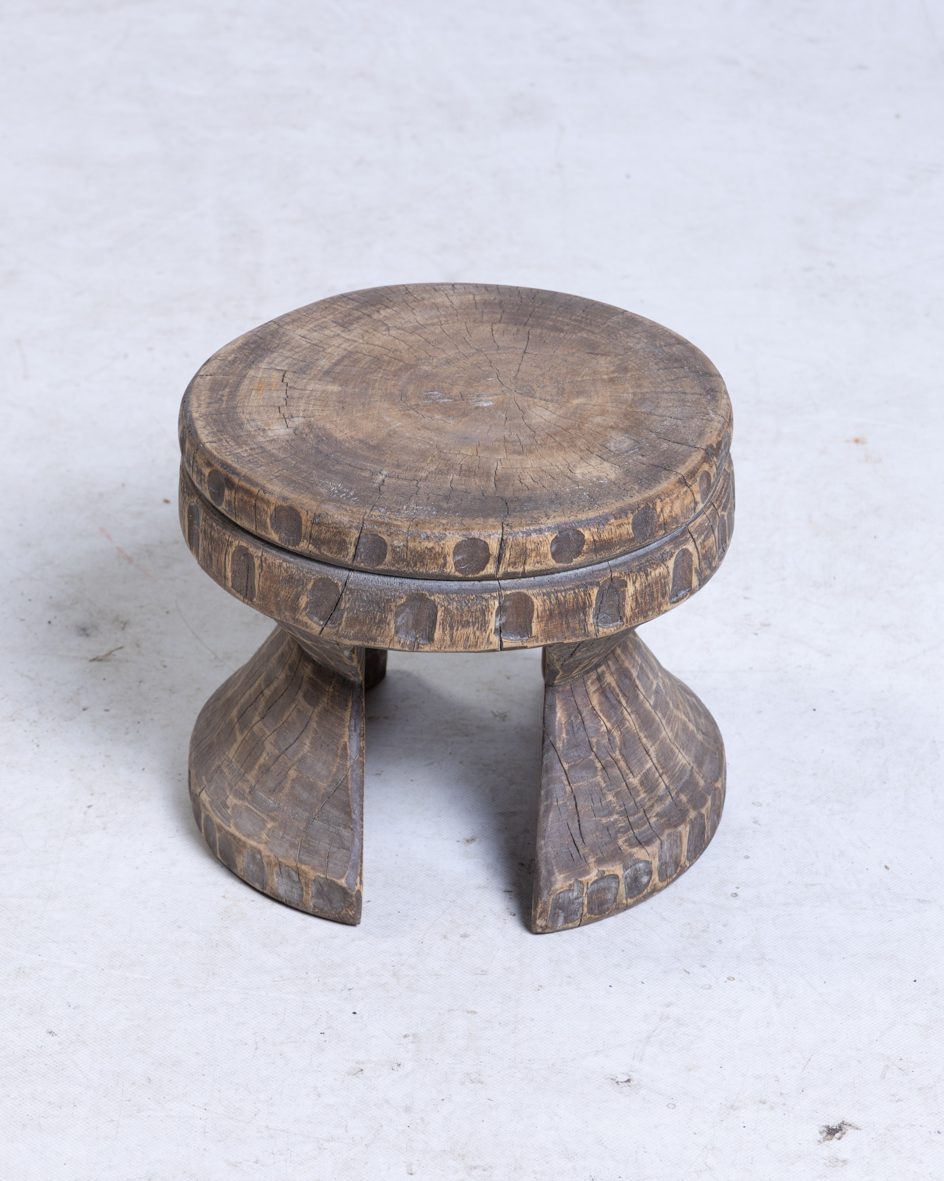Small African Tribal Style Rustic Hand Carved Wooden Stool