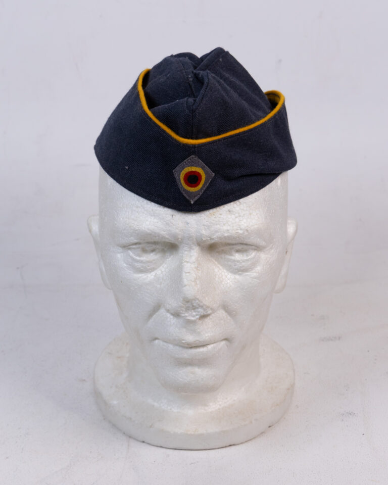 Vintage German Air Force Garrison Cap in Blue Fabric with Yellow Trim