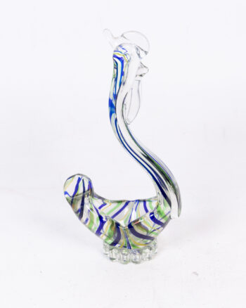 Romanian Glass Rooster Figurine with Blue, Green & Yellow Swirls