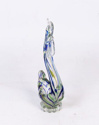 Romanian Glass Rooster Figurine with Blue, Green & Yellow Swirls