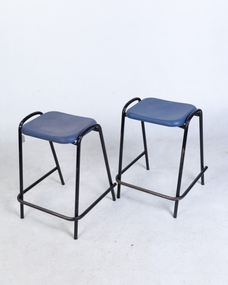 Industrial Stacking Lab Stool with Blue Plastic Seat