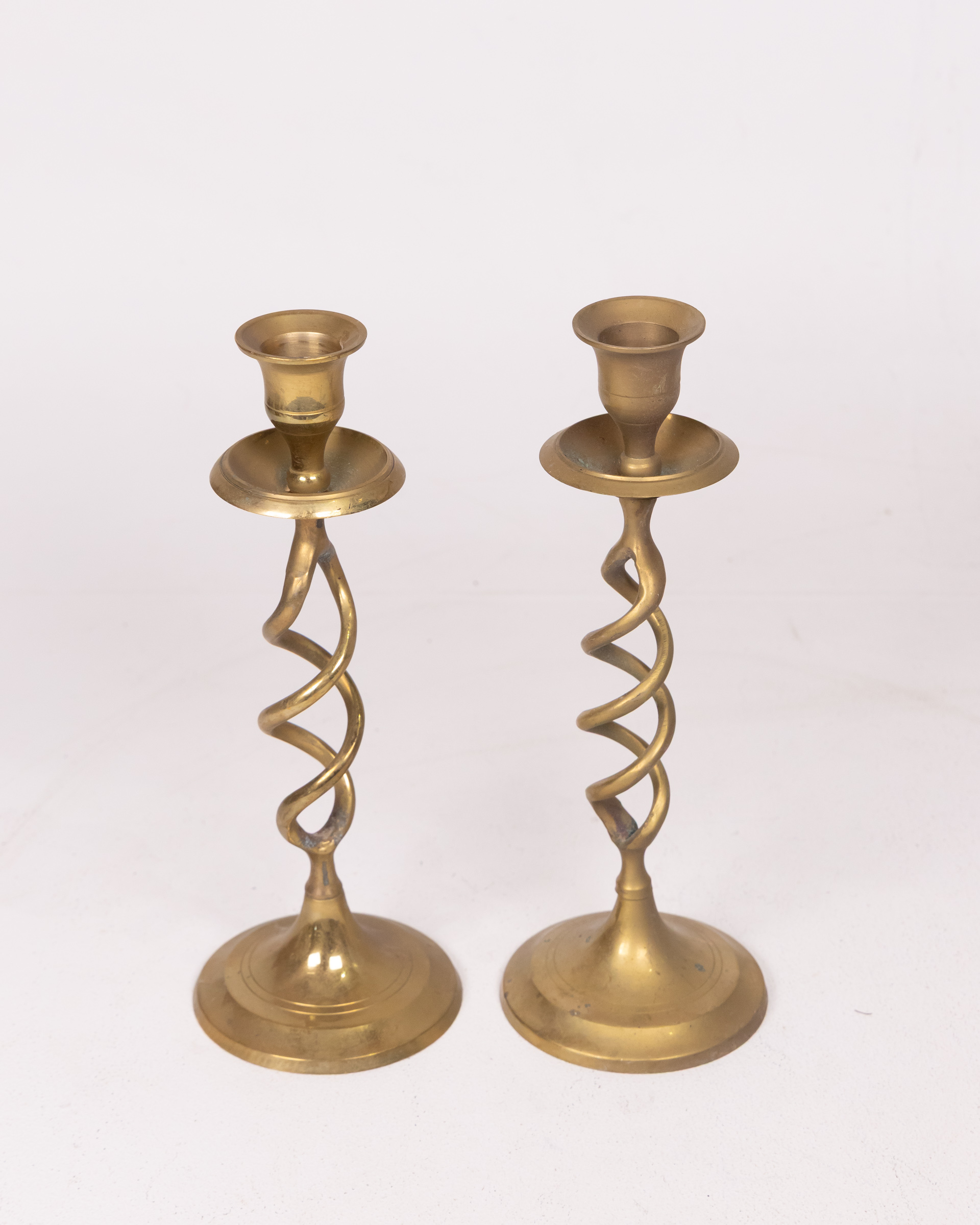 Vintage Pair of Brass Candlesticks with Spiral Design