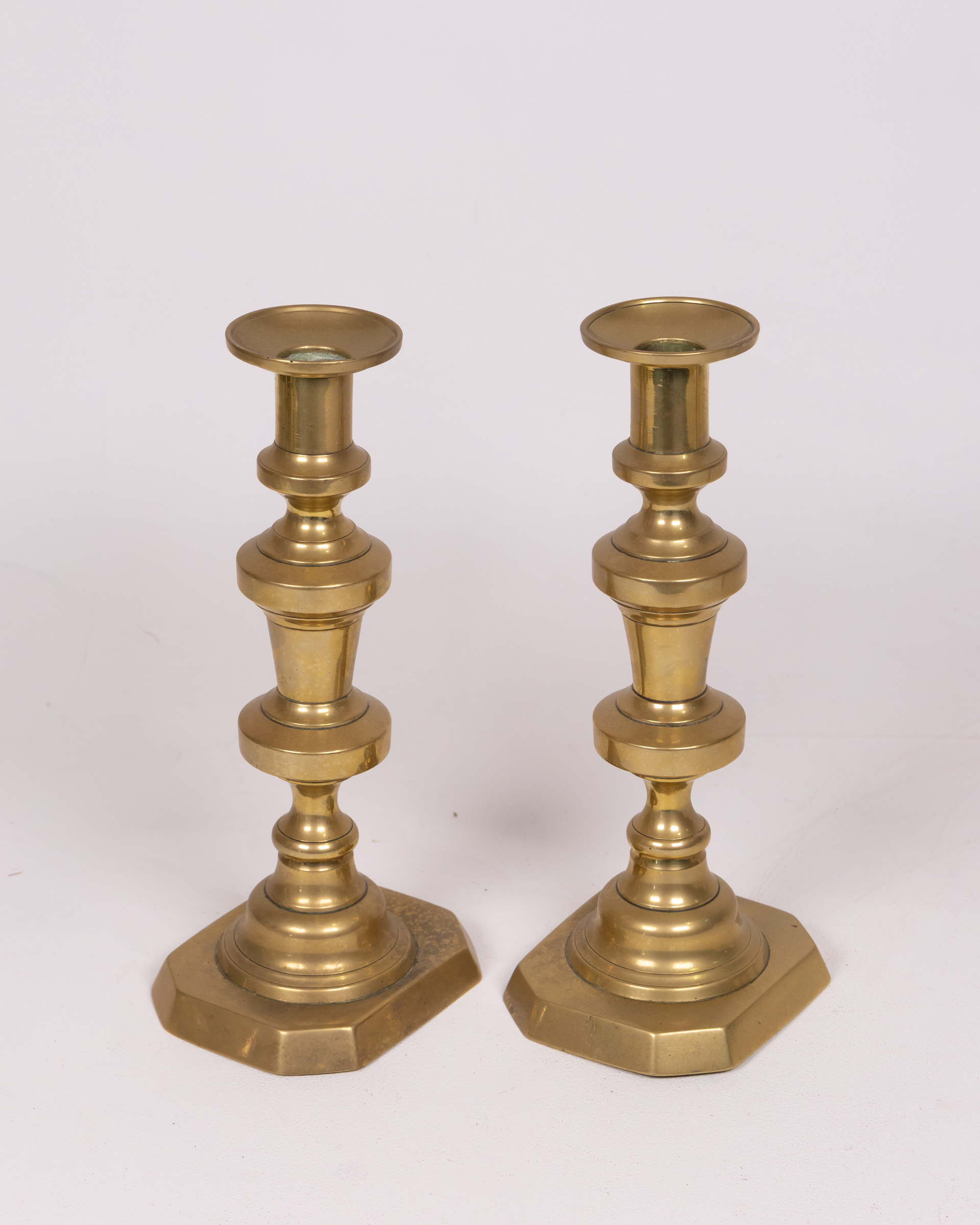 Pair of Vintage Brass Octagonal Base Candlesticks