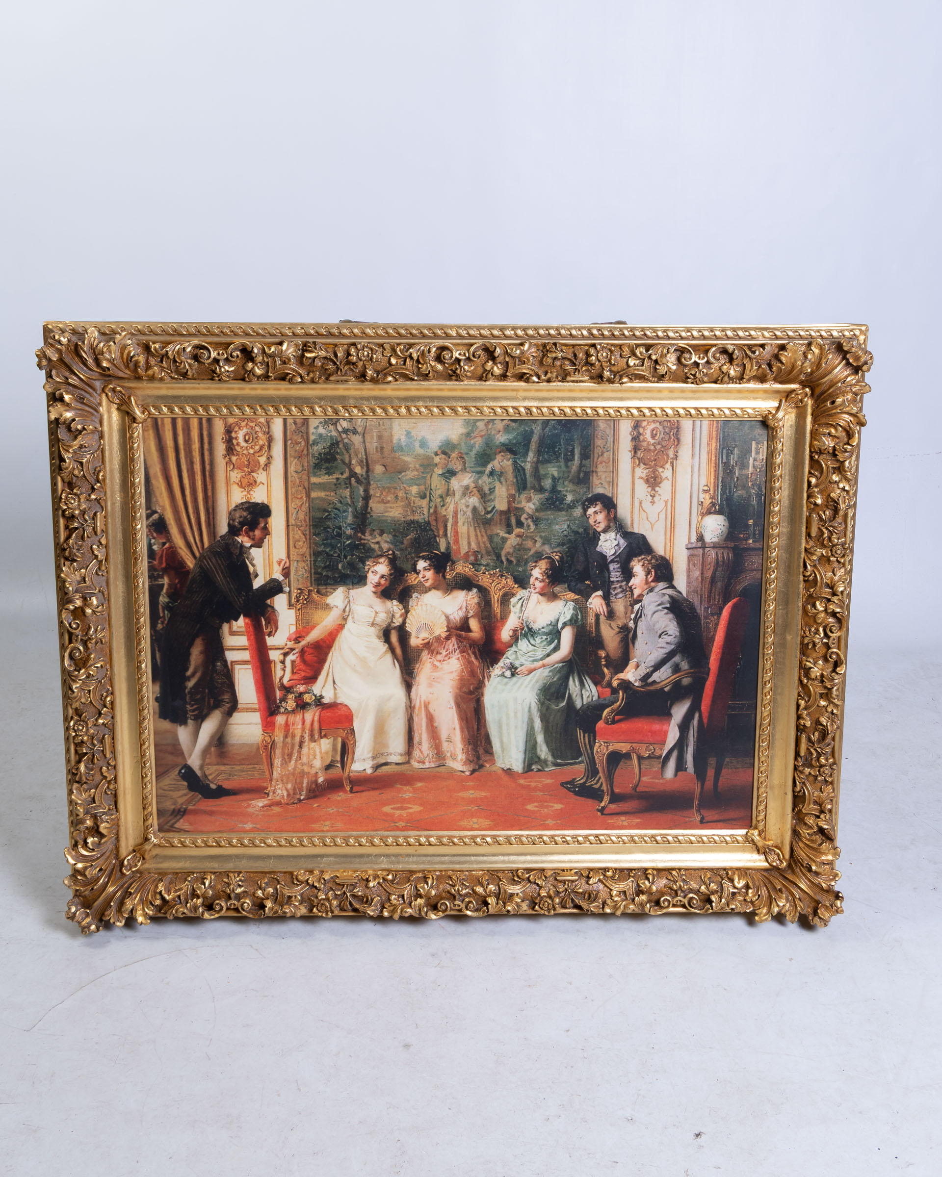 Ornate Gilt Framed Print of an Elegant Gathering