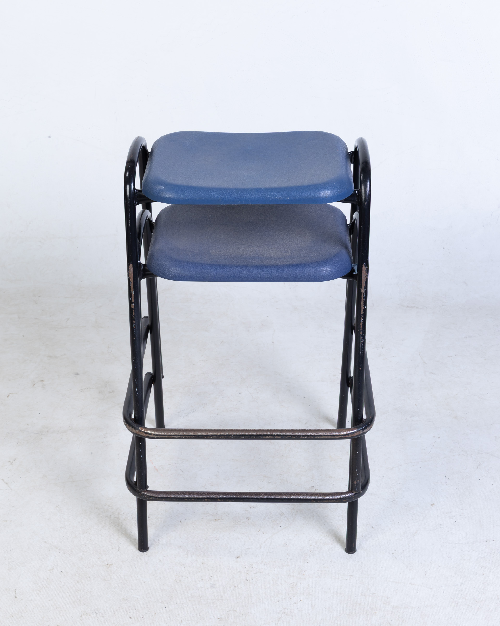 Industrial Stacking Lab Stool with Blue Plastic Seat - On The Square ...