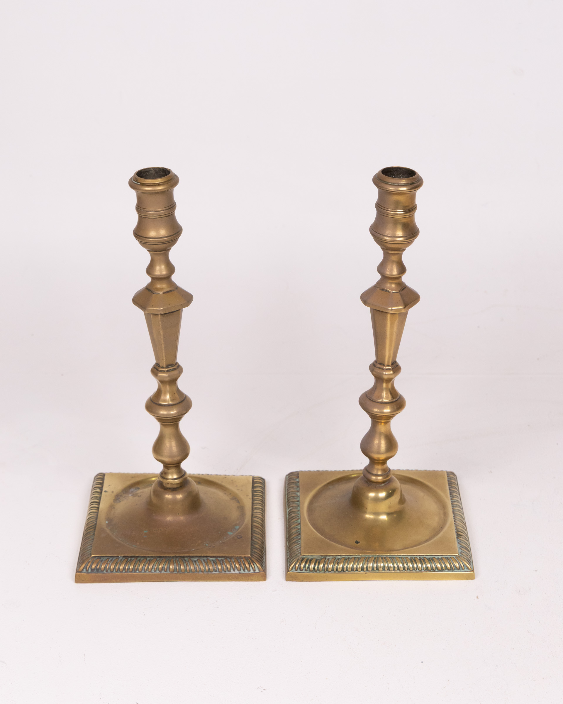 Pair of Slender Brass Candlesticks with Square Bases