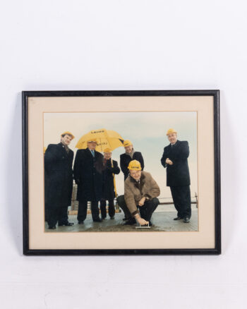 Framed Photographic Print of Laing Construction Workers with Umbrellas