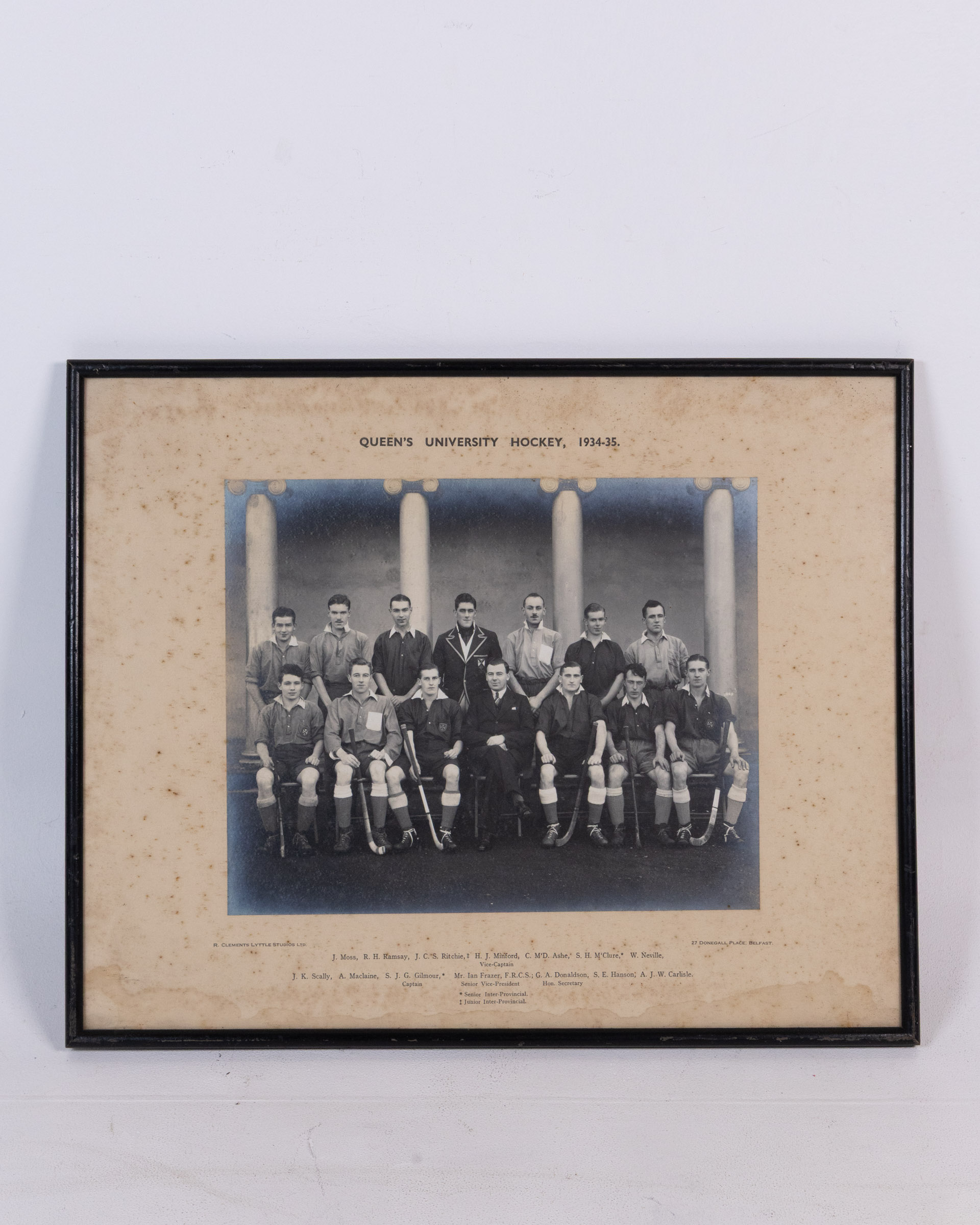 Vintage Queen’s University 1934-35 Hockey Team Framed Photo