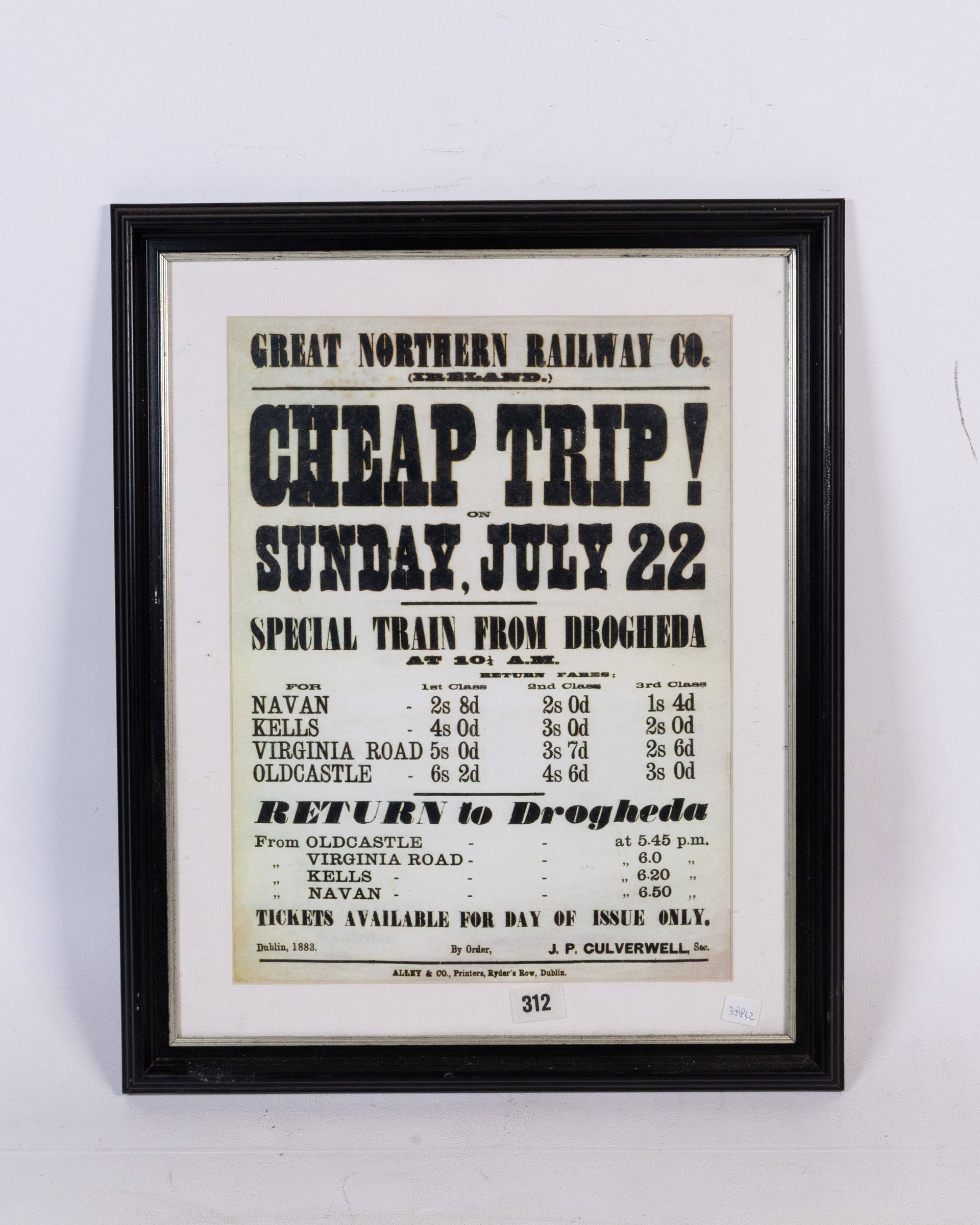Framed Irish Great Northern Railway “Cheap Trip” Poster
