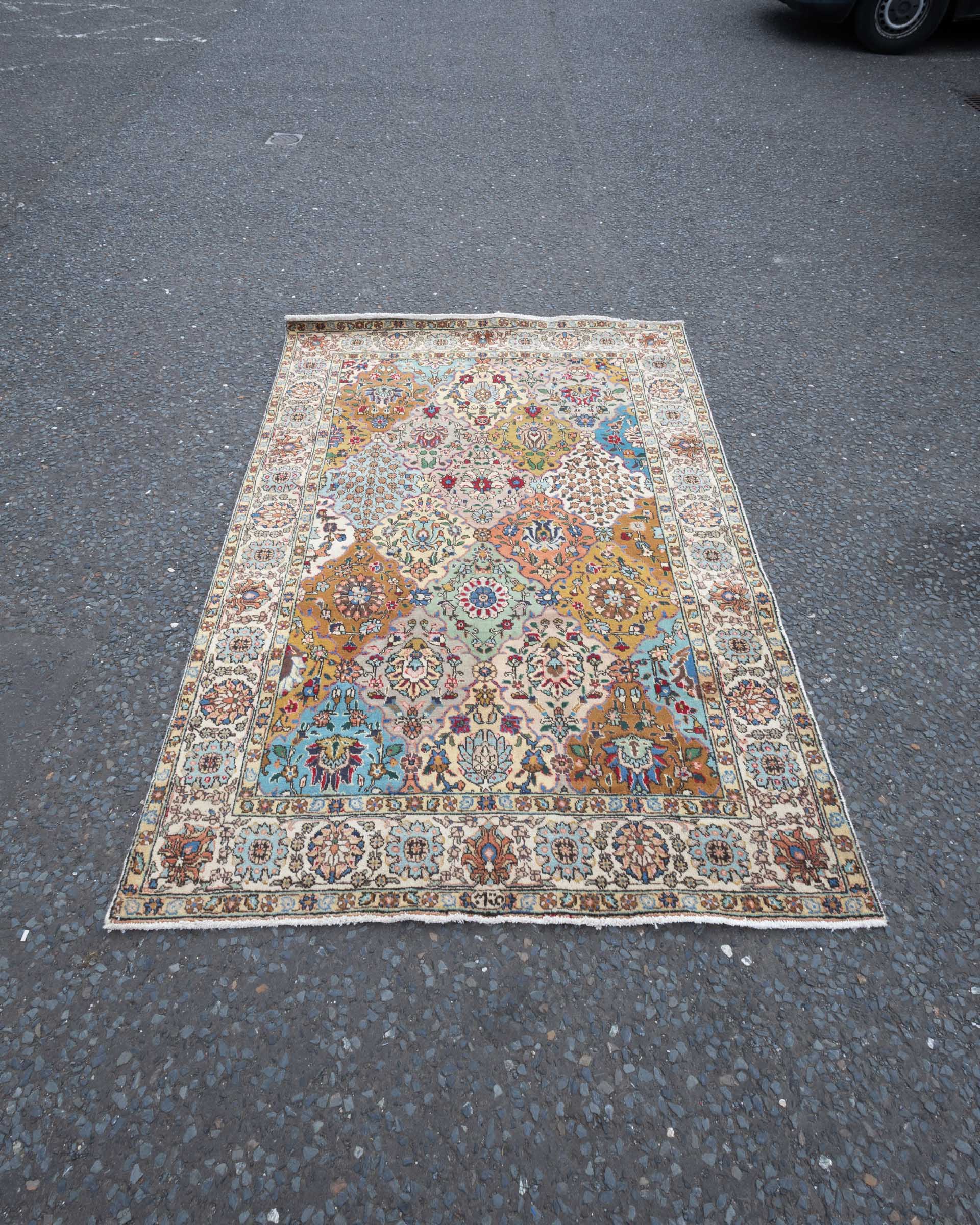 MAY2502 Vintage Handwoven Persian Tabriz Carpet with All Over Bespoke Coloured Design
