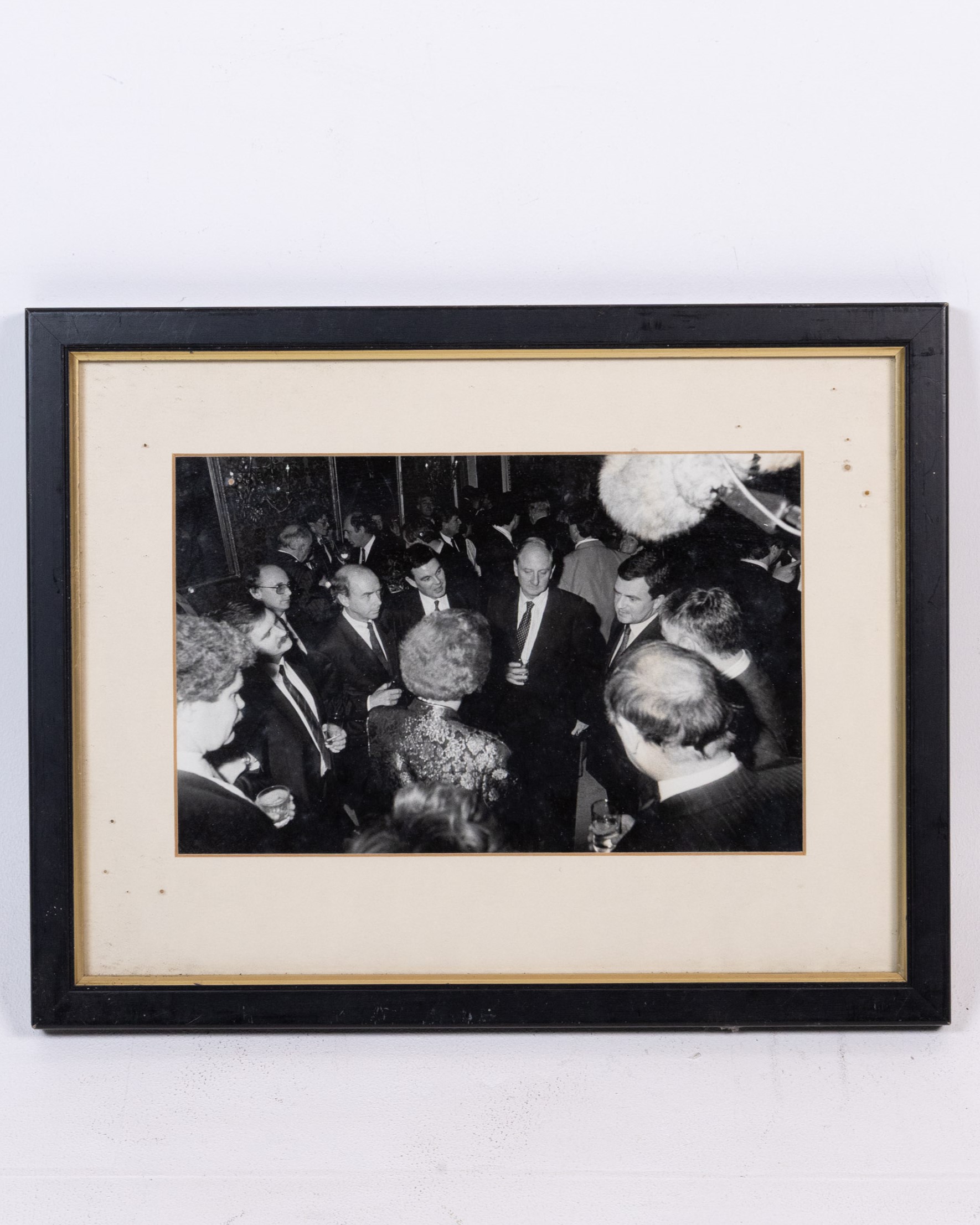 Vintage Framed Black & White Photograph of Men in Suits in a Party Scene
