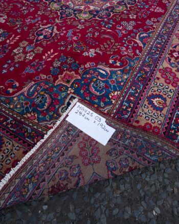 MAY2503 Rich Red Ground Handwoven Persian Mashed Carpet with Lozenge Medallion