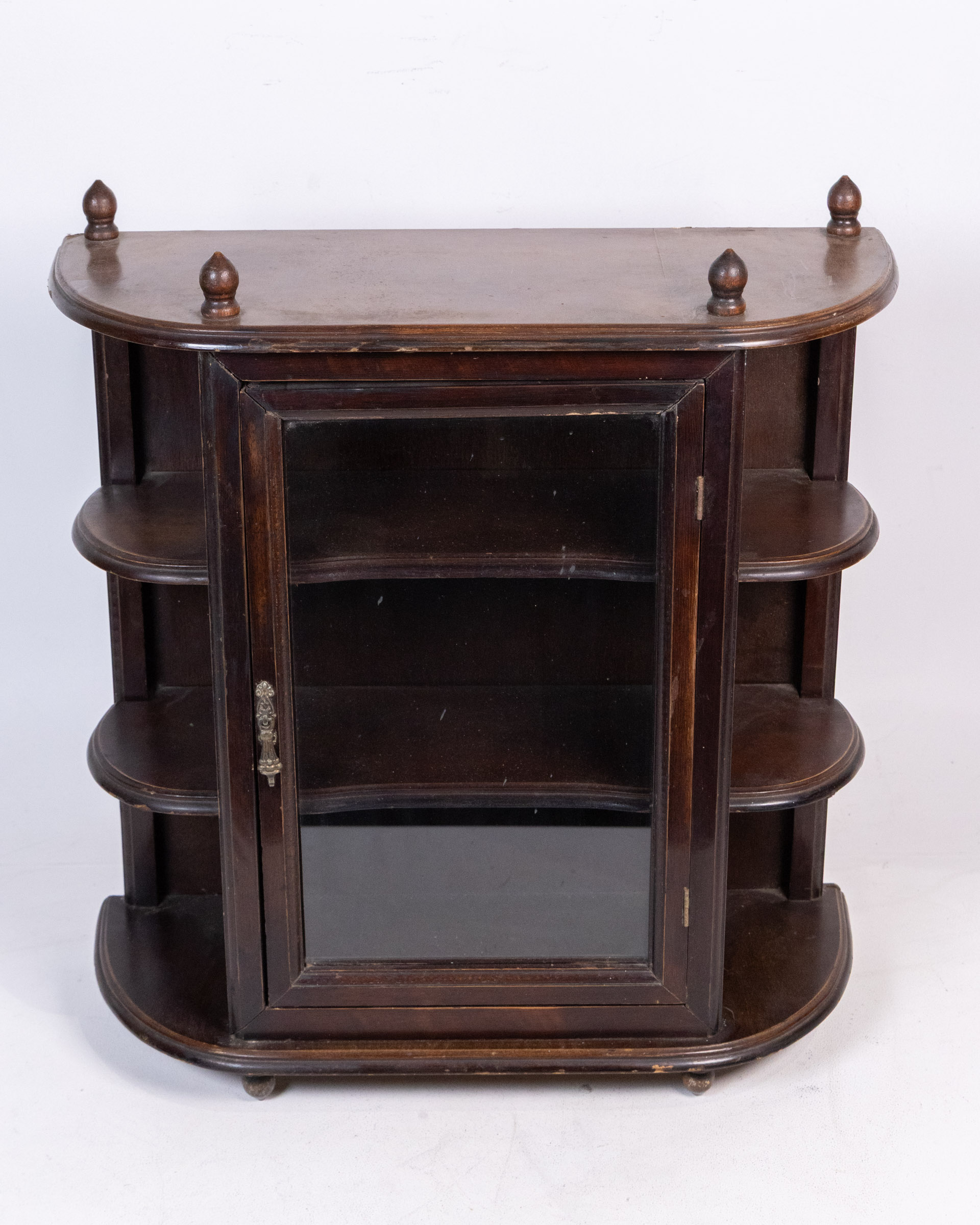 Vintage Dark Wood Curio Cabinet with Glass Door & Display Shelves