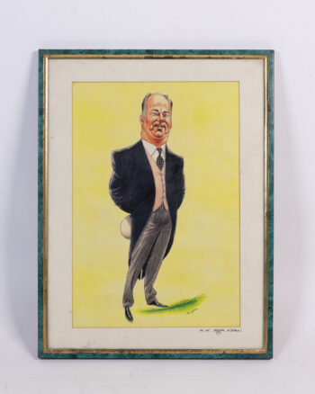 Framed H.H. Aga Khan Caricature Print by John Ireland