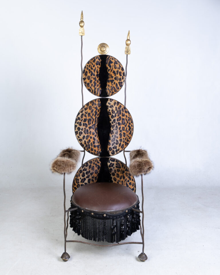 Eccentric Leopard Print & Leather Chair with Fur Arms