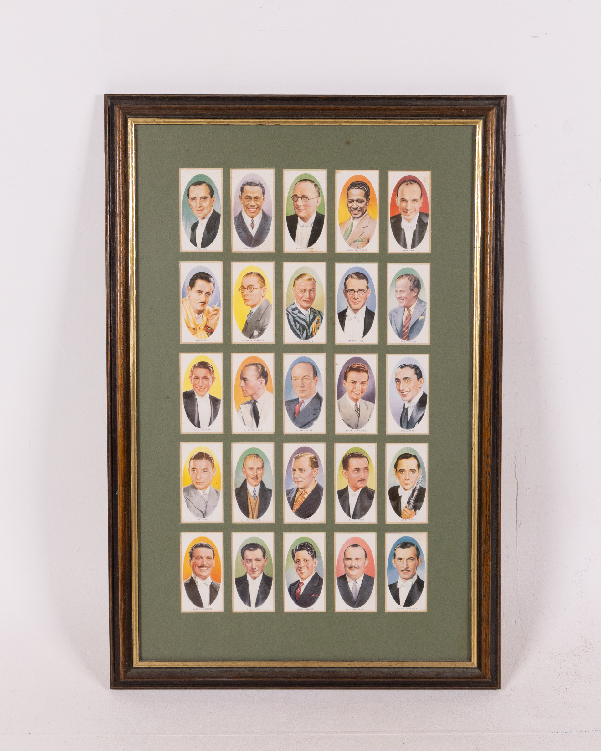 Vintage Framed Cigarette Card Collection of Dance Band Leaders