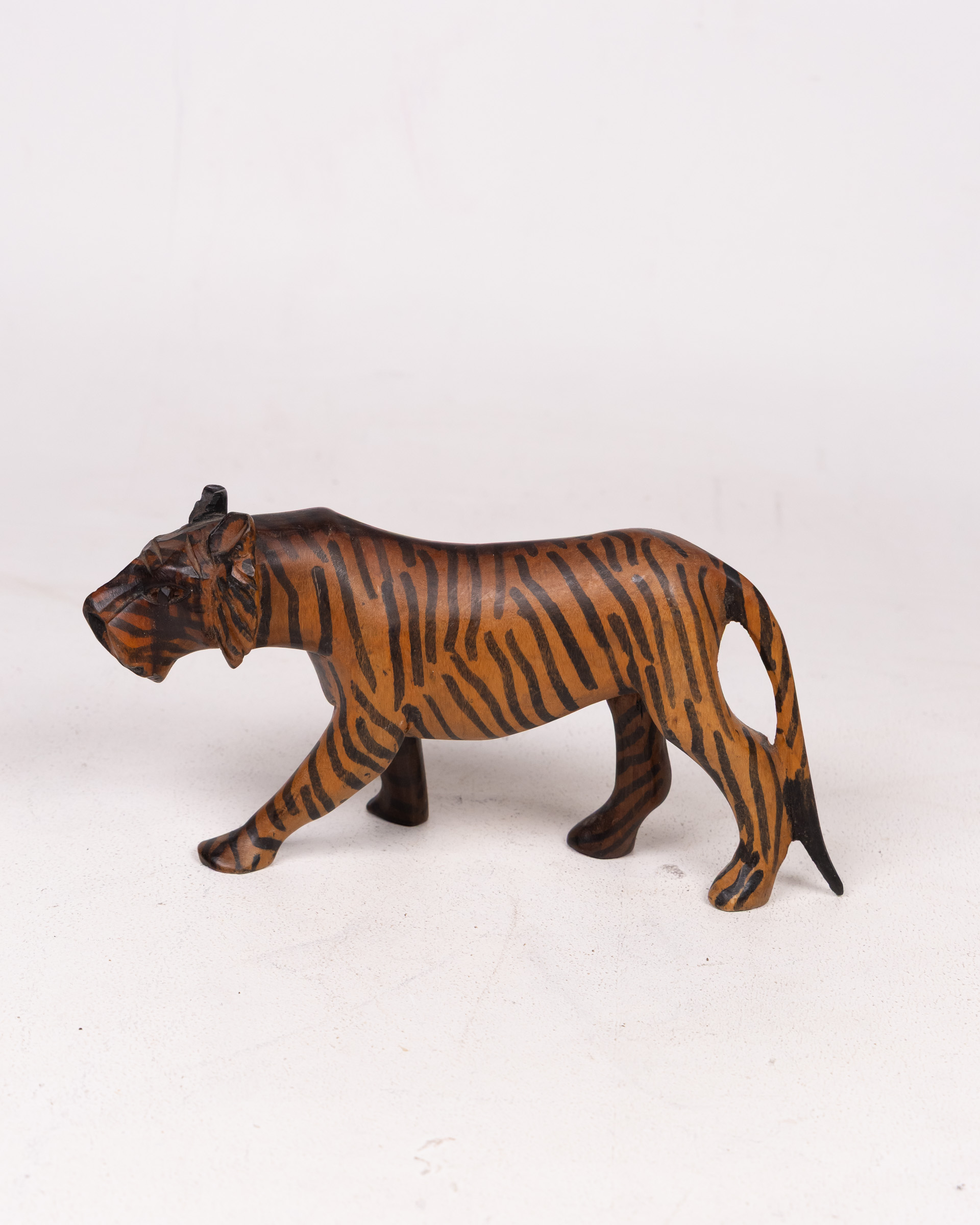 African Hand-Carved Wooden Tiger Ornament