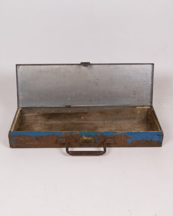 Vintage Distressed Blue Metal Tool Box