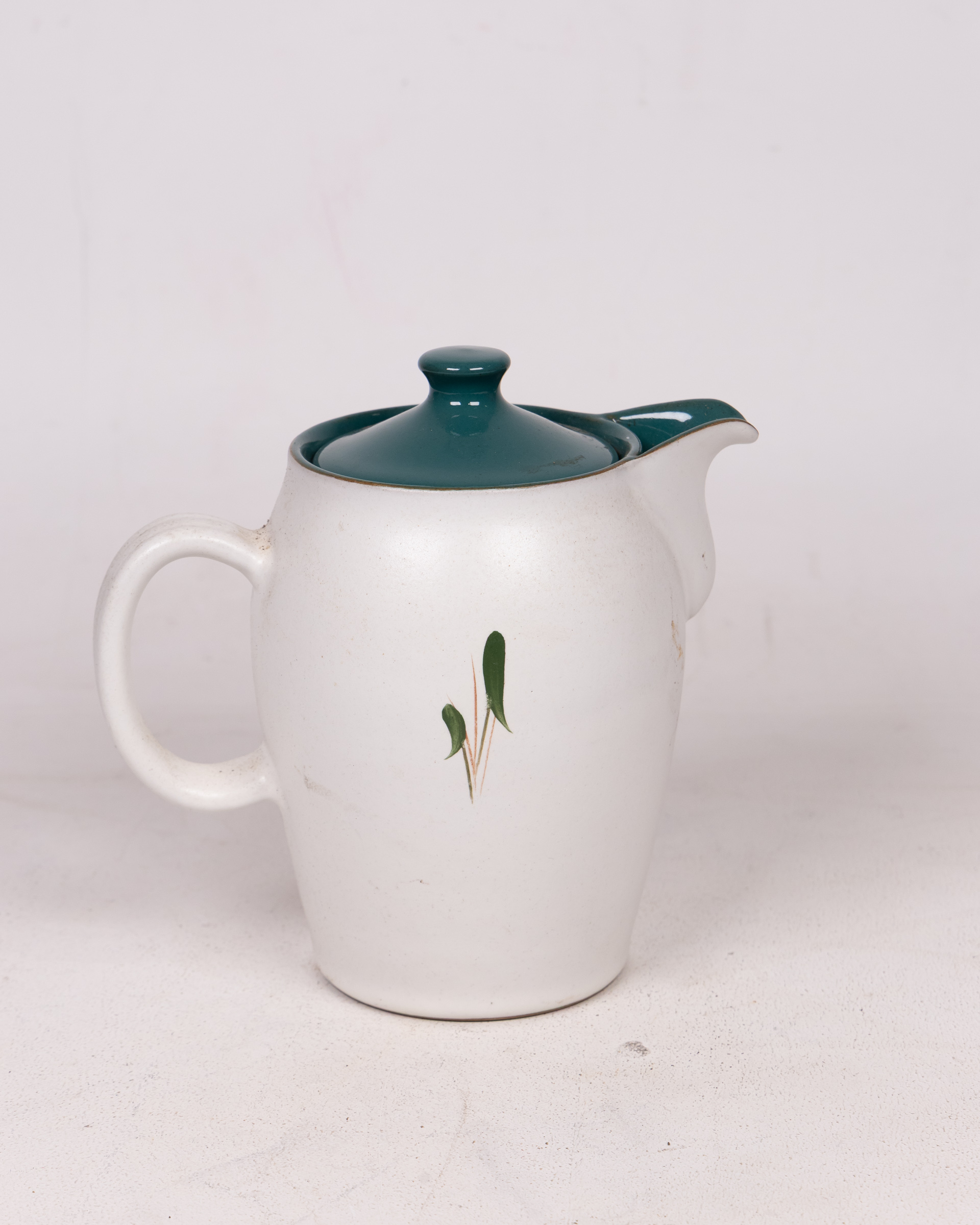 Vintage Ceramic Lidded Jug with Green Lid and Floral Design