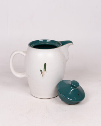 Vintage Ceramic Lidded Jug with Green Lid and Floral Design