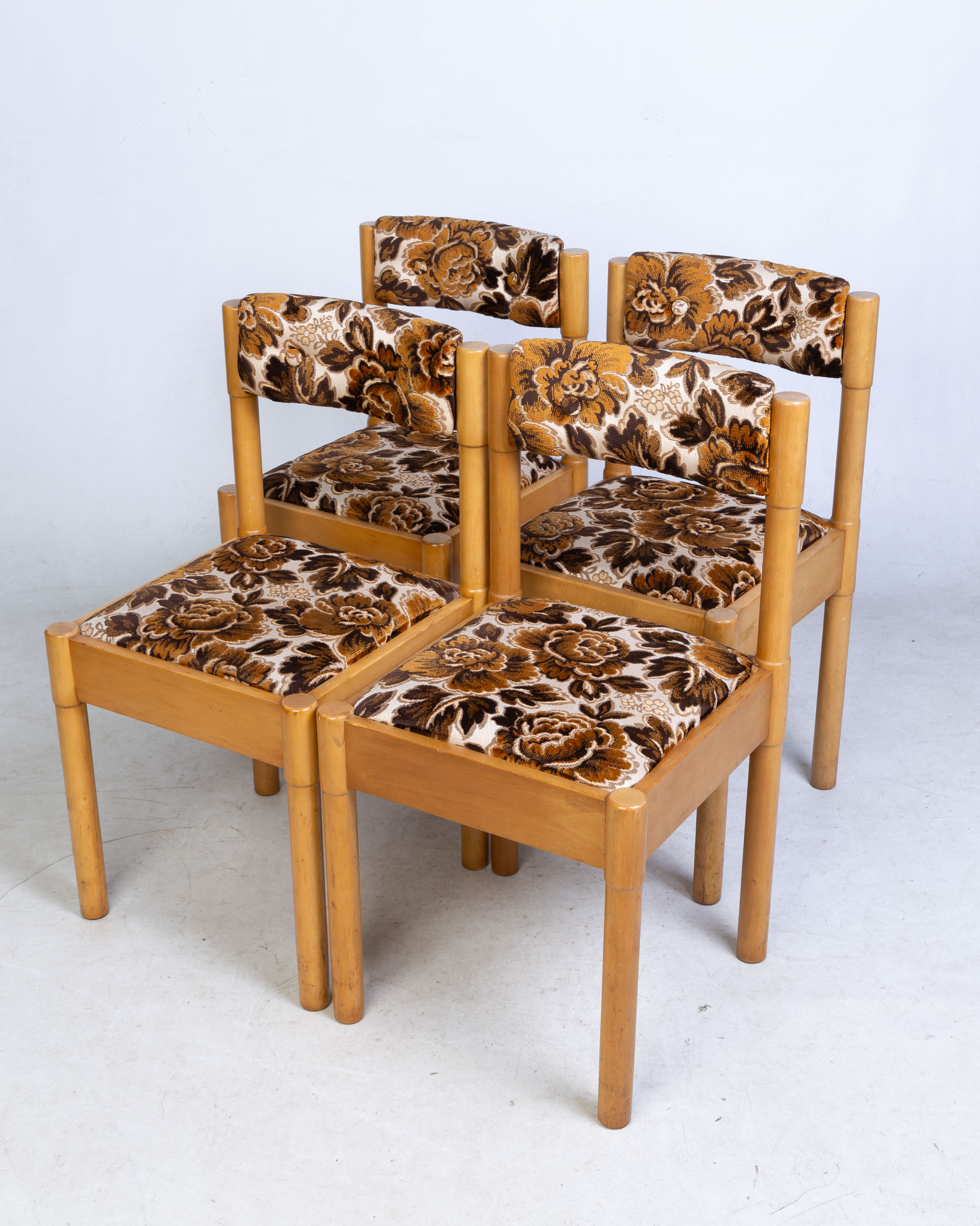 Set of Four Mid Century Floral Upholstered Dining Chairs