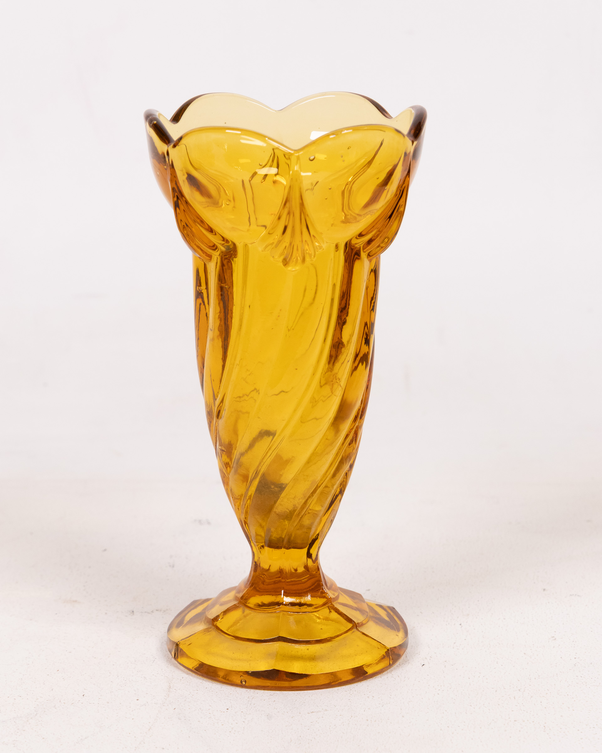 Art Deco Sowerby Swirl Amber Glass Vase