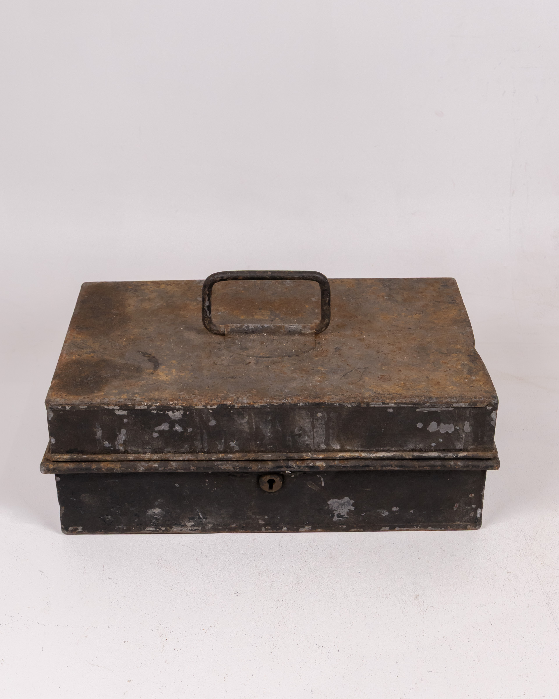 Vintage Black Metal Cash Box with Handle & Compartments