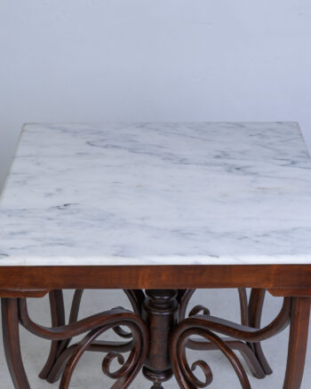 Square Marble Top Coffee / Bar Table with Elegant Dark Wood Base