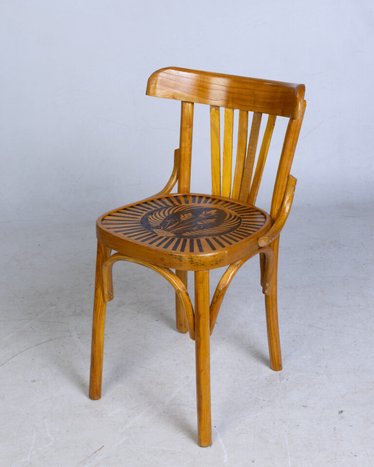 Vintage Style Wooden Dining Chair with Floral Seat Detail