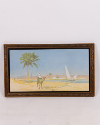 Vintage Framed Egyptian Scene Print of a Camel Rider
