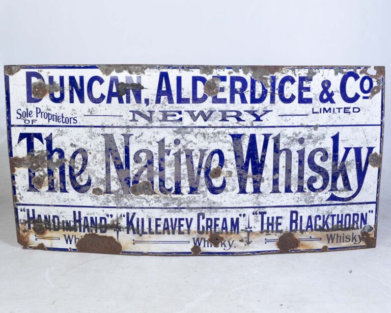 Duncan Alderdice & Co The Native Whiskey Enamel Advertising Sign