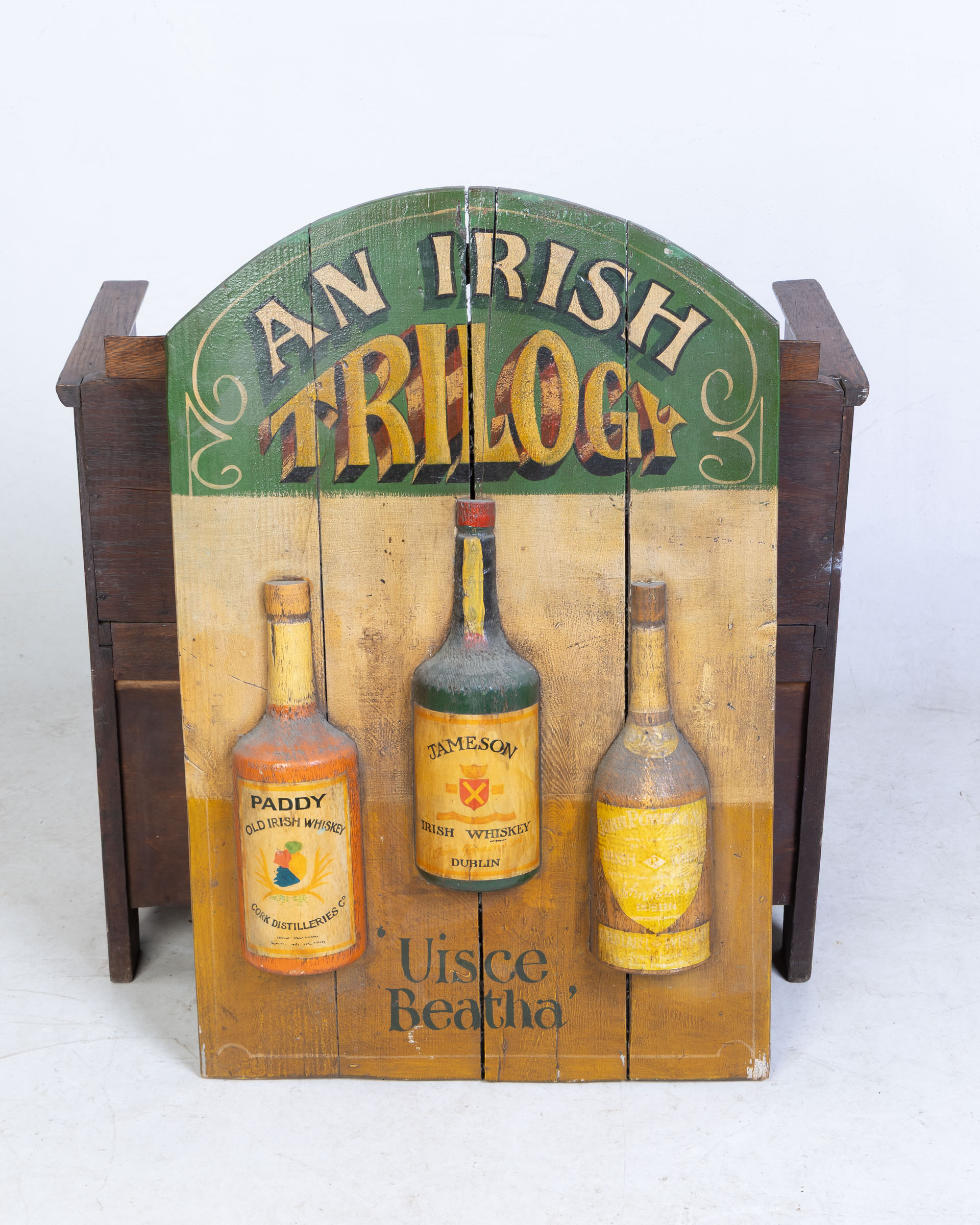 Vintage ‘An Irish Trilogy’ Irish Whiskey Wooden Advertising Pub Sign