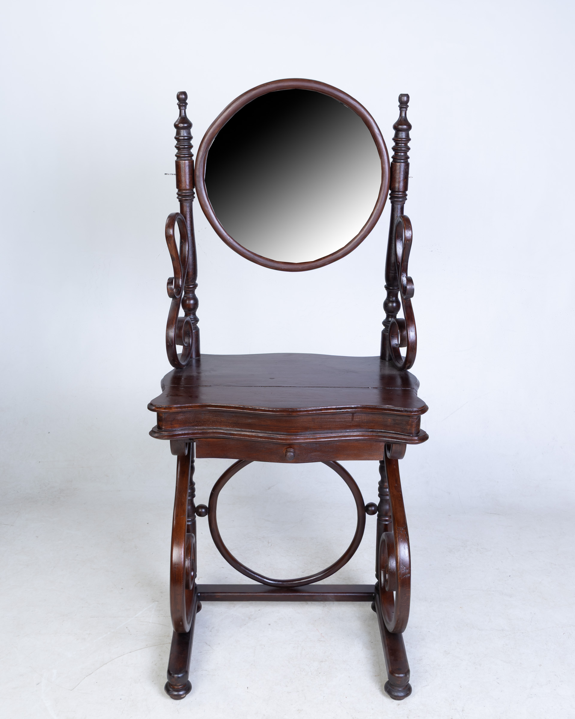 Thonet-style Bentwood Dressing Table with Round Vanity Mirror