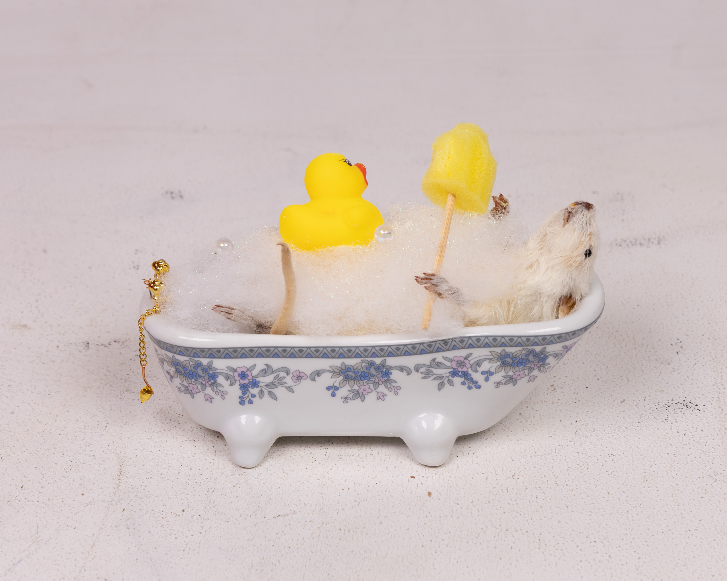 Taxidermy Mouse in Miniature Ceramic Bathtub